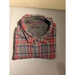 Woolrich Mens Plaid Flannel Button Down Shirt Gray Red HMT06875 Long Sleeve L